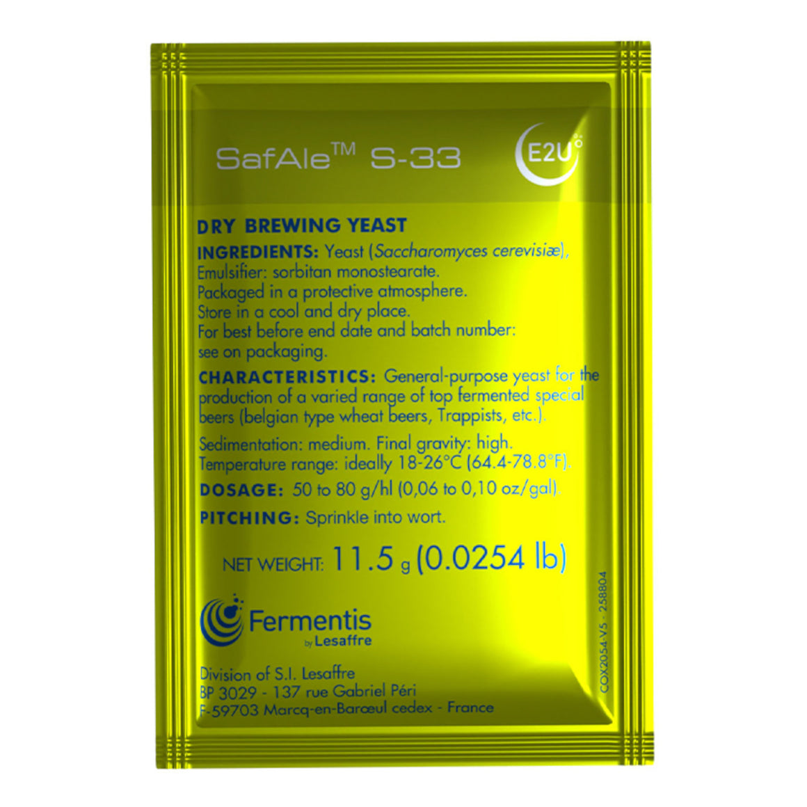 SafAle S-33 Belgian Ale Yeast, 11.5 grams