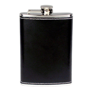8oz Stainless Steel Flask With Stitched Black Leather