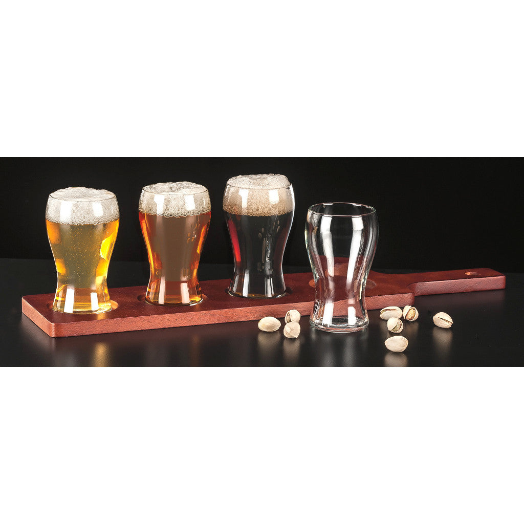 Set of 4 Libbey 5oz Mini Pub Glasses (4809) and Wood Serving Flight