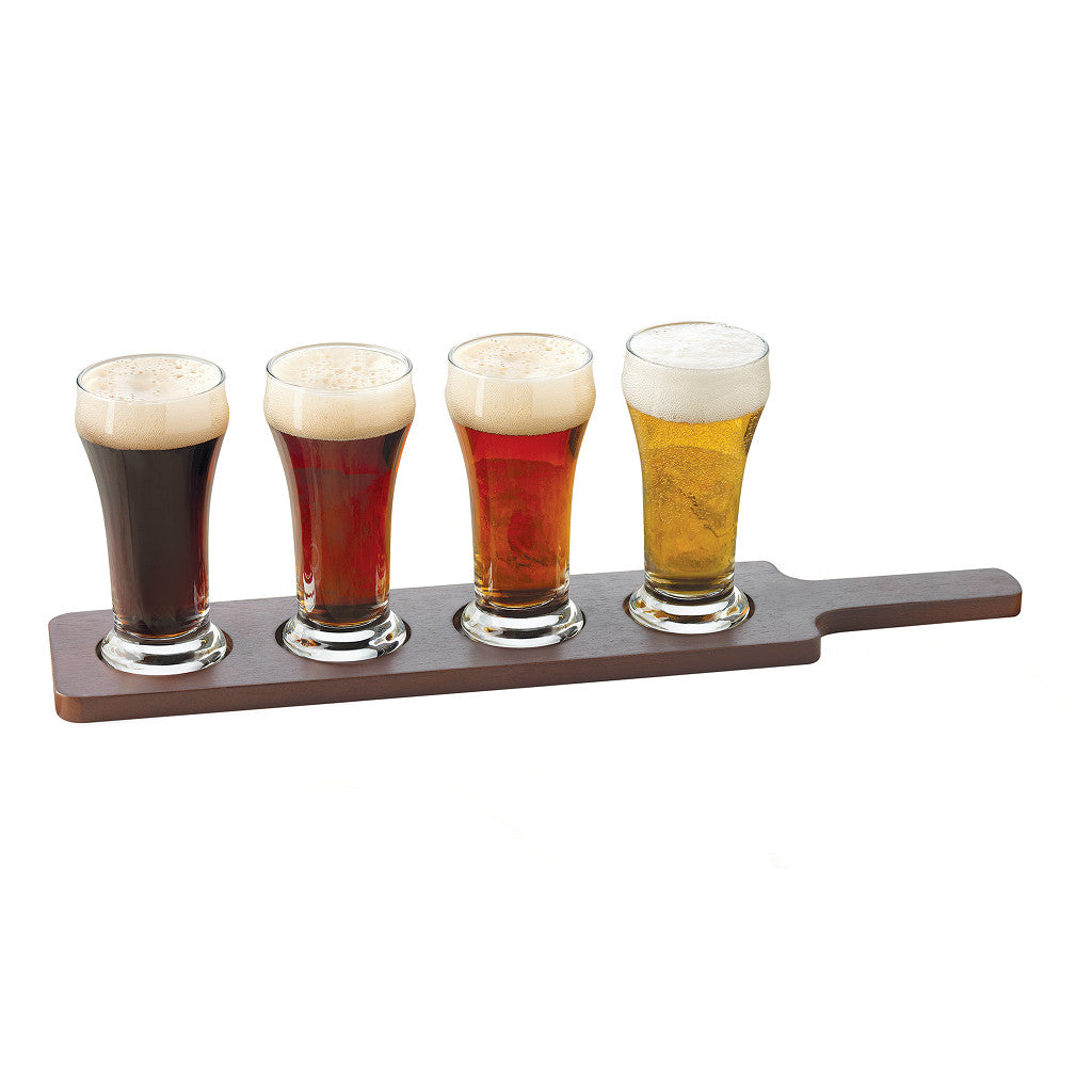 Libbey 6oz Pilsner Tasting Glass and Wood Serving Flight Set